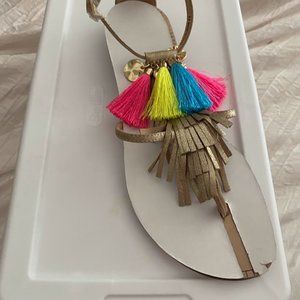 New Lilly Pulitzer ZOE SANDAL Gold Metallic Tassel Charm Thong